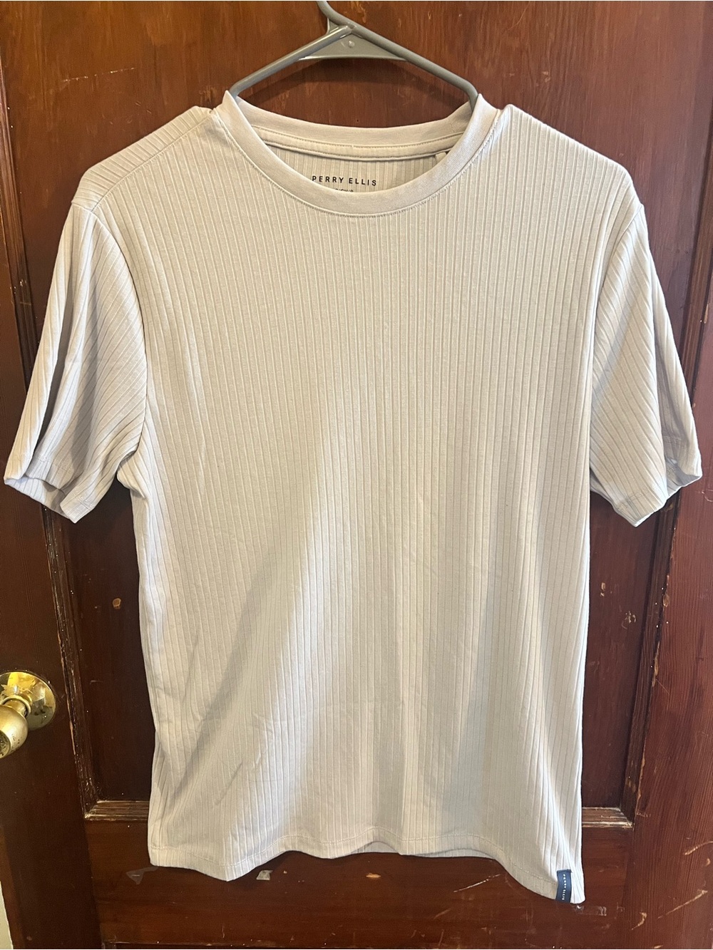 Perry Ellis Men's Light Gray Ribbed Crew Neck T-Shirt Size Small